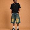 Ripped Blue Wave Shorts Model Ripped Blue Wave Shorts Model