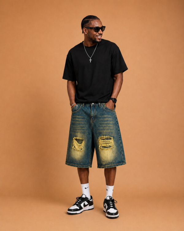 Ripped Blue Wave Shorts Model Ripped Blue Wave Shorts Model