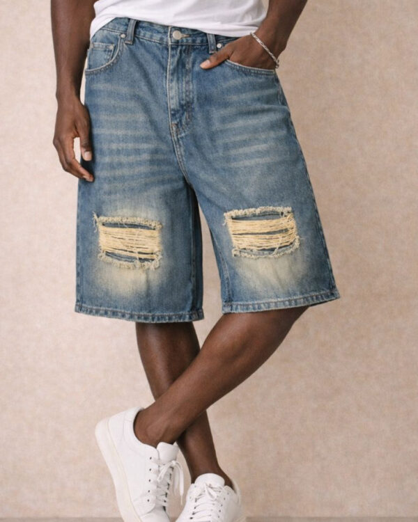 Ripped Blue Wave Shorts Legs Ripped Blue Wave Shorts Legs