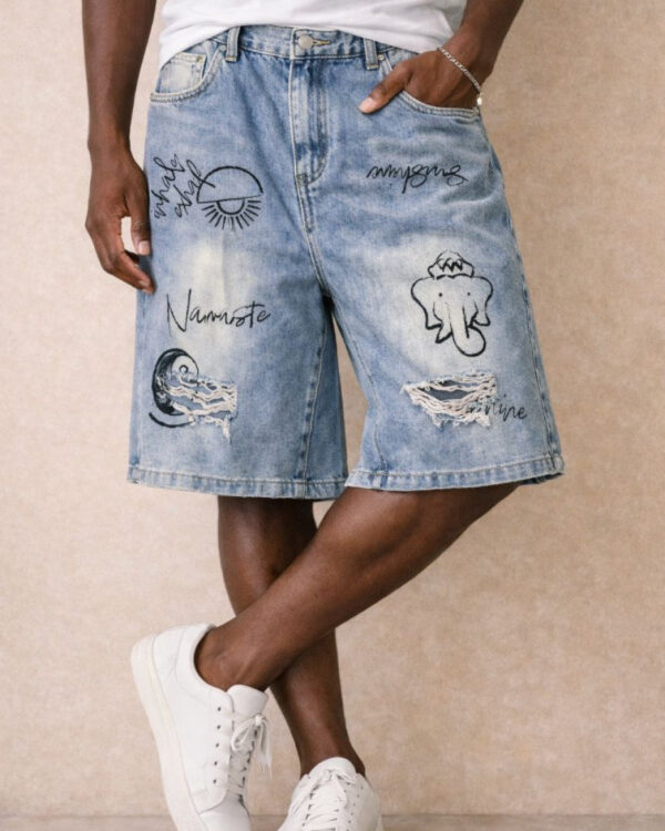 Distressed denim Bermuda shorts