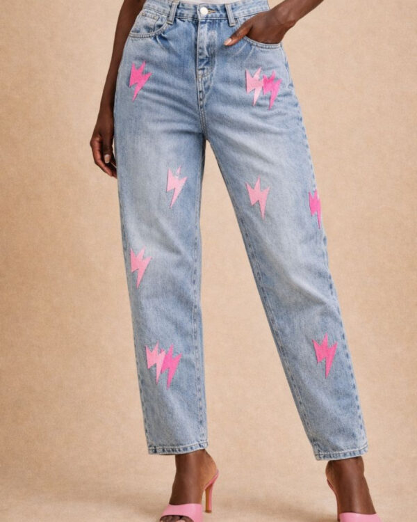 Pink Lightning Patch Jean