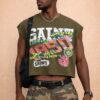Army Green Cream Sleeveless Saint Shirt