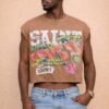 Brown Cropped Sleeveless Saint Shirt