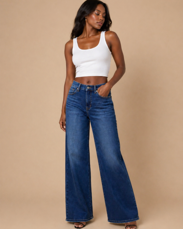 Dark Blue Wide Leg Female Jeans