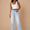 Washed Blue Straight Leg Female Jeans