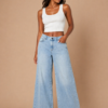Washed Blue Wide Leg Female Jeans
